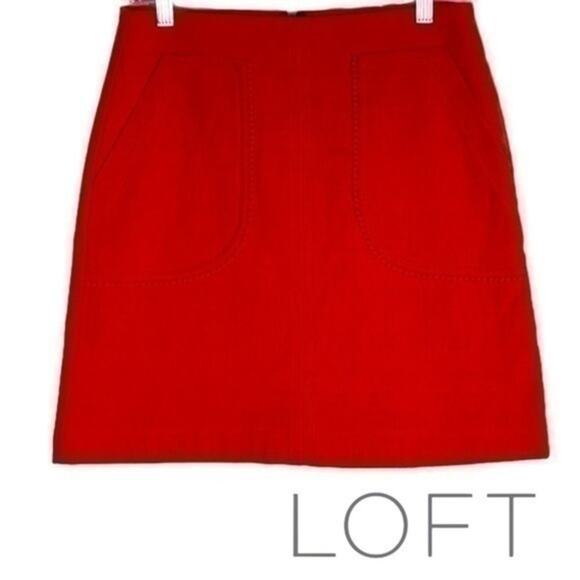 Loft Orange‎ Feminine Soft Girl Front Pocket With Pom Pom Trim Skirt NWOT Size 0 - Picture 1 of 9